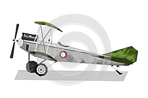 Watercolor millitary airplane. Isolated aviation vehicle. Cartoon print for kids room. Side view of vintage army machine