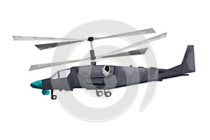 Watercolor millitary helicopter. Isolated aviation vehicle. Cartoon print for kids room. Side view of army machine