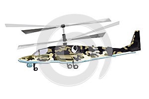 Watercolor millitary helicopter. Isolated aviation vehicle. Cartoon print for kids room. Side view of army machine