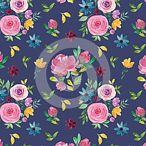 Watercolor mix flower seamless pattern