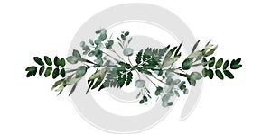 Watercolor modern decorative element. Eucalyptus round Green leaf Wreath, greenery branches, garland, border, frame, elegant