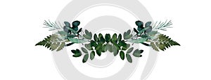 Watercolor modern decorative element. Eucalyptus round Green leaf Wreath, greenery branches, garland, border, frame, elegant