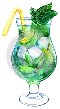Watercolor mojito lime ice mint cocktail vector isolated