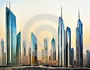 Watercolor of Morning view of King Abdullah Financial