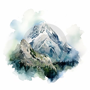 Watercolor Mountain Illustration On White Background