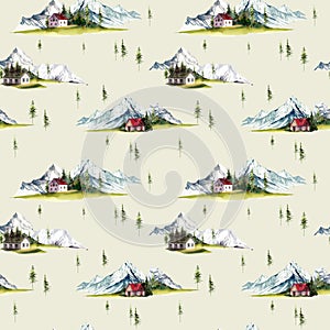 Watercolor mountain seamless pattern