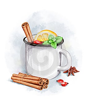 Watercolor Mulled Wine Mug Clipart