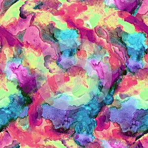 Watercolor multicolor abstract blots seamless pattern