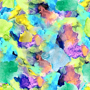 Watercolor multicolor abstract blots seamless pattern