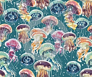 Watercolor multicolored jellyfishes