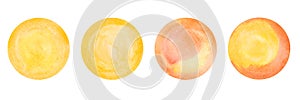 Watercolor multicolored yellow-orange circles, spots with a gradient isolated on a white background.