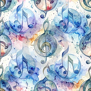 Watercolor Music Notes Seamless Pattern Background