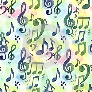 Watercolor Music Notes Seamless Pattern Design
