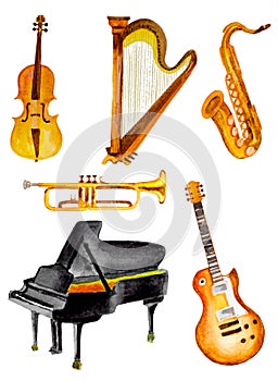 Watercolor musical instruments photo