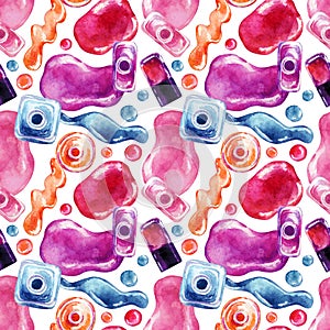 Watercolor nail polish seamless pattern. Shimmering and sparkling