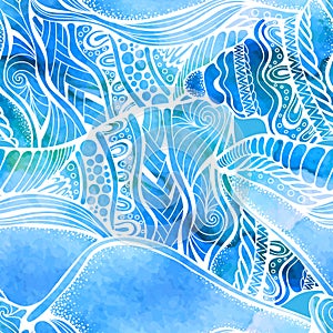 Watercolor nautilus shell seamless pattern