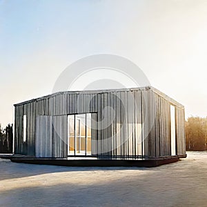 Watercolor of New industrial prefab factory with containers on a construction