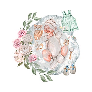 Watercolor newborn set clipart illustration