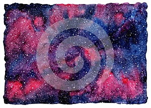 Watercolor night sky with stars, colorful cosmic background