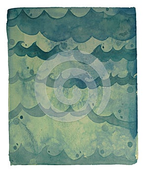 Watercolor noetic storm, rectangular sea composition. Artistic ocean background, appropriate for white typographic design