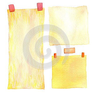 Watercolor note pad paper. Hand painting messages sticky notes set