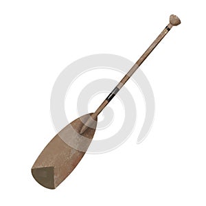 Watercolor Oar Illustration, Traditional wooden single-bladed canoe paddle watercolor illustration. One object, blank photo