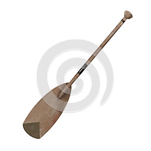 Watercolor Oar Illustration, Traditional wooden single-bladed canoe paddle watercolor illustration. One object, blank