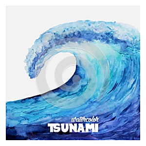 Watercolor ocean tsunami waves