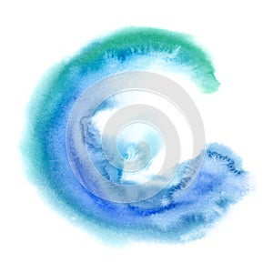 Watercolor ocean wave brush strokes in blue green colors isolated on white. Abstract texture background illustration