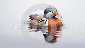 Watercolor Oil Painting of An Evocative Depicts Vibrant Mandarin Duck Water Bird Background