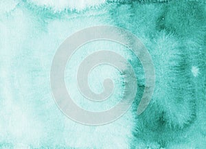 Watercolor old sea green and white gradient background. Emerald stains on paper