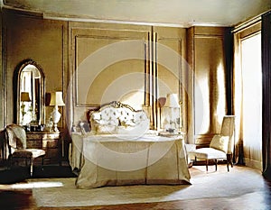 Watercolor of Opulent bedroom adorned in sophisticated