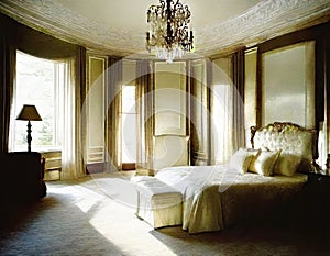 Watercolor of Opulent bedroom adorned in sophisticated