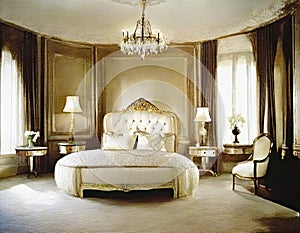 Watercolor of Opulent bedroom adorned in sophisticated