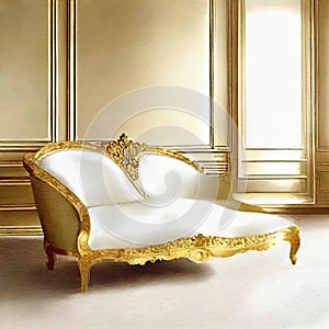 Watercolor of Opulent gold white living room with plush