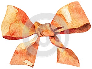 Watercolor orange bow. Beautiful great design for any purposes