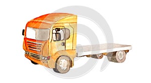Watercolor orange flatbed on white background isolated
