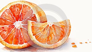 Watercolor orange grapefruit slice - generative ai