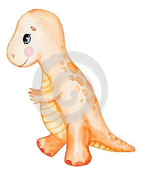Watercolor orange tyrannosaur rex isolated on white background
