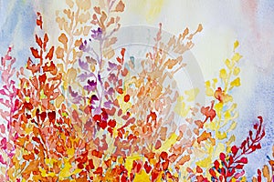 Watercolor original painting colorful bunch of abstract flowers