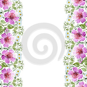 Watercolor ornamet of pink flower. Floral botanical flower. Frame border ornament square.