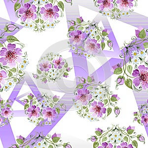 Watercolor ornamet of pink flower. Floral botanical flower. Seamless background pattern.