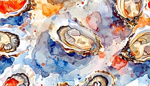 Watercolor Oysters Seamless Pattern
