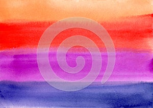 Watercolor paint abstract background. orange, red and purple horizontal lines Spot texture. Backdrop of Spots for