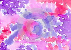 Watercolor paint abstract background. Pink, blue and violet spot texture. Backdrop of spots for packaging and web