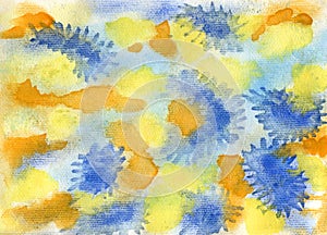 Watercolor paint abstract Background of Splot and Splash. Yellow, brown and blue Spot and Blop texture. Backdrop of