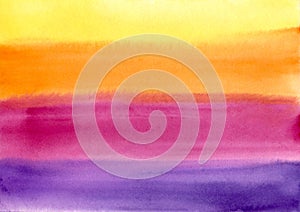 Watercolor paint abstract background. yellow, orange, red and purple horizontal lines Spot texture. Backdrop of Spots