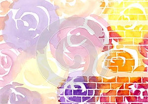 Watercolor paint abstract multicolored background. Pink, yellow, orange, red and purple Spots and splashes texture from