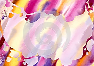 Watercolor paint abstract multicolored Background. Yellow, orange, pink, violet and purple Spots and splashes Blobs