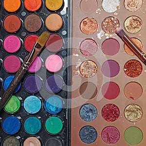 Watercolor Paint and Eyeshadow Mica Color Palettes Comparison photo